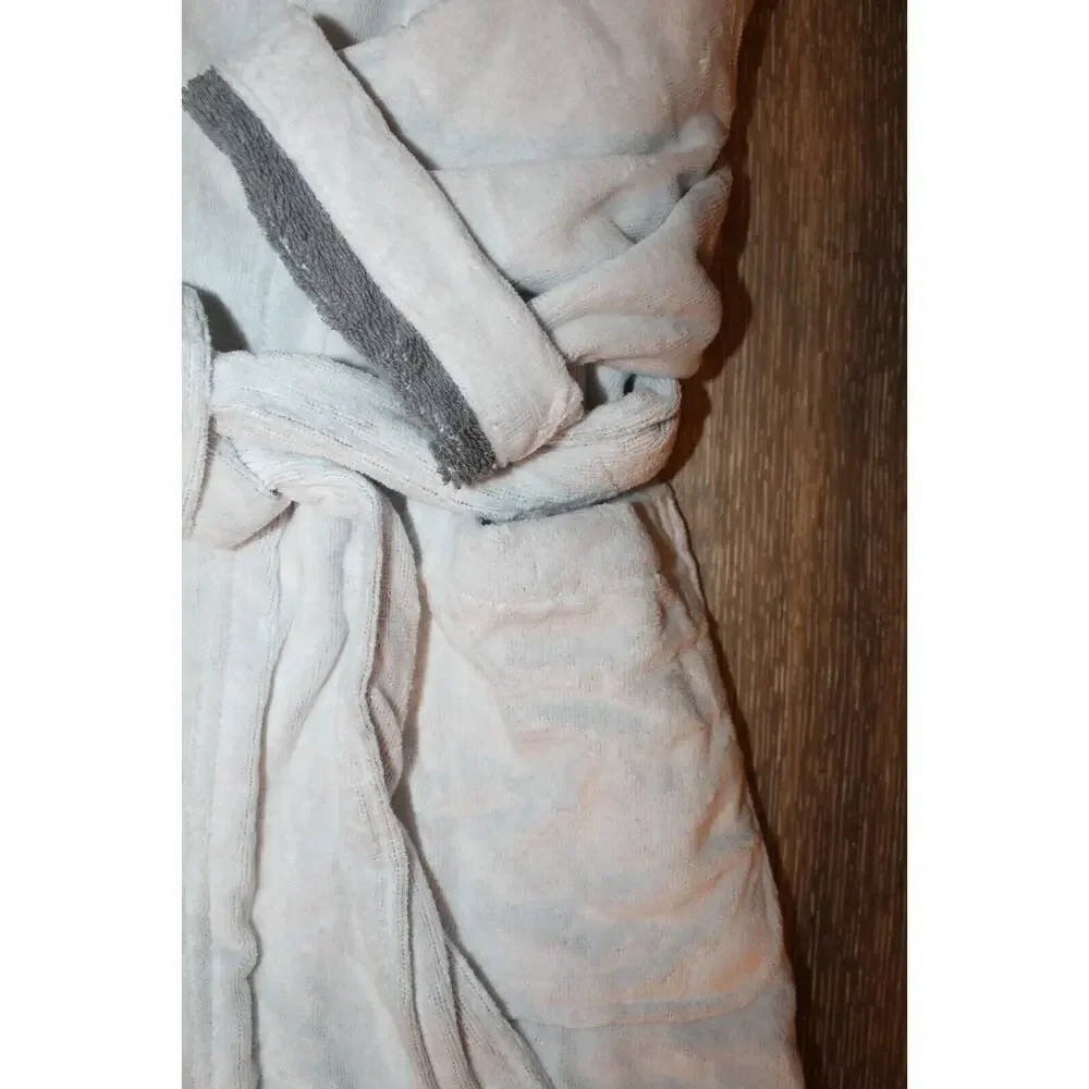 NWT RALPH LAUREN Large Polo Pony Plush Velour Bath Robe White‎ Gray $150